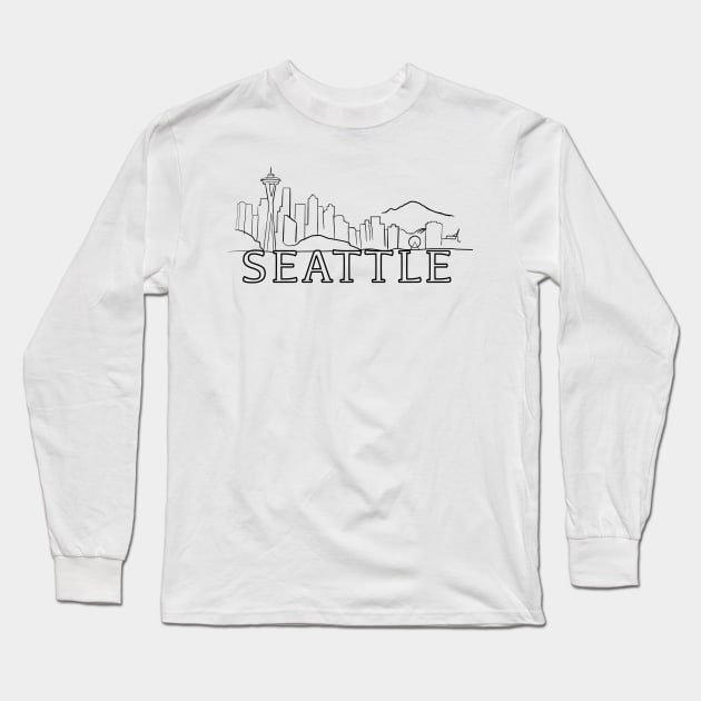 Line outline of the Seattle Skyline Long Sleeve T-Shirt by WelshDesigns